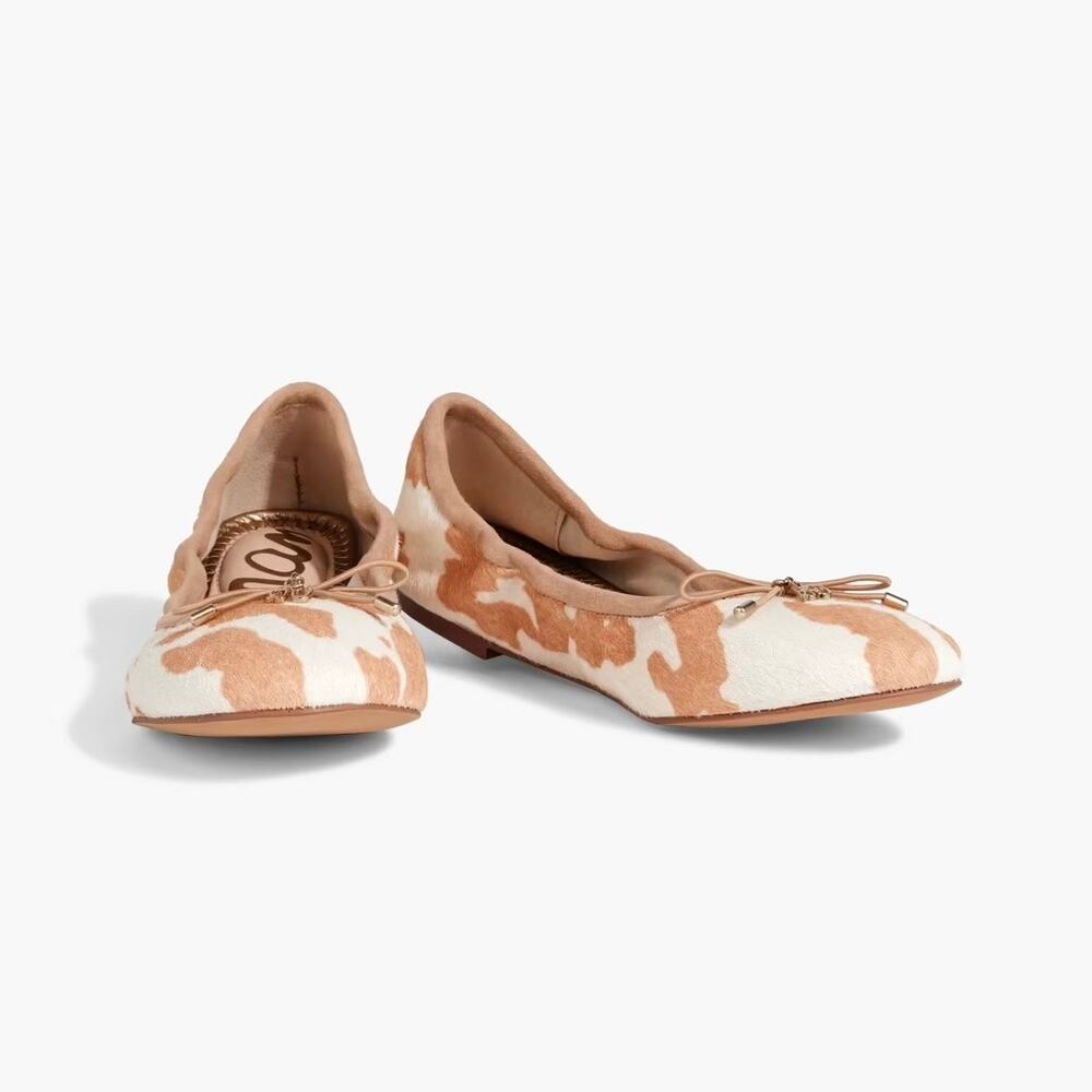 NIB Sam Edelman Felicia 9M Ballet Flats Printed Calf Hair Natural Ivory - Picture 2 of 9